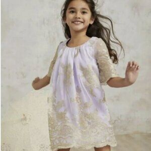 Stunning White and Gold Special Occasion Dress, Girl Size 6